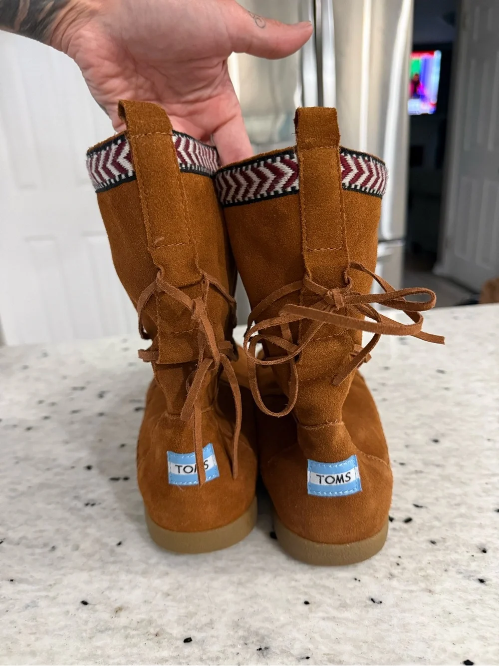 TOMS Women’s “Nepal” Moccasin Boot with Chevron Trim